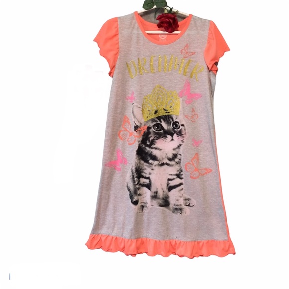 MAXI GOWN 10-12 KITTEN & BUTTERFLY PEACH &!WHITE - Picture 2 of 6